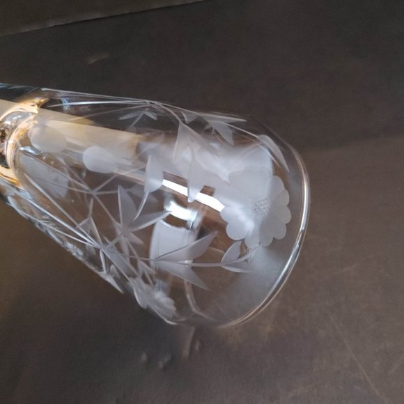 Vintage Daisy Etched Crystal Cordial Glasses Set of 2 Floral - Picture 4 of 6